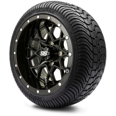 MODZ® 12" Vortex Glossy Black Wheels and Street Tires Combo