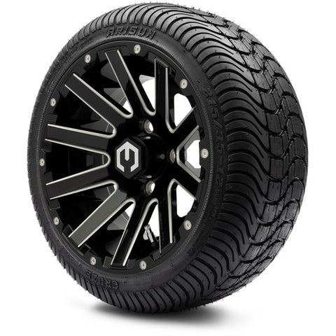 MODZ® 12" Mauler Glossy Black and Blue Wheels and Street Tires Combo