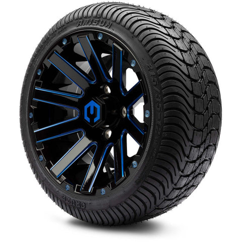 MODZ® 12" Mauler Glossy Black and Blue Wheels and Street Tires Combo